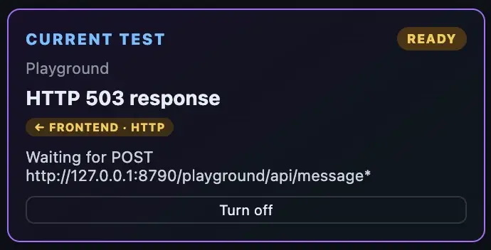 Saved HTTP 503 response Frontend HTTP Test in Ready state